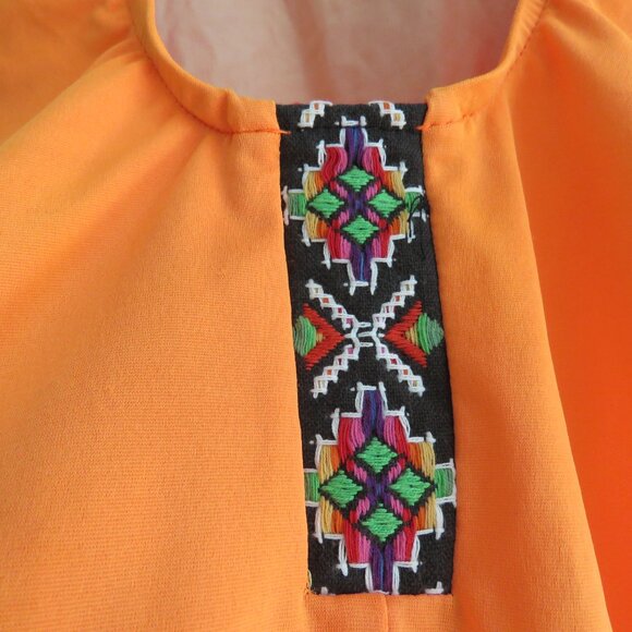 VINTAGE GOTCHA 90s Neon Orange Aztec Embroidered Open Back Swimsuit - Size S - Picture 11 of 15